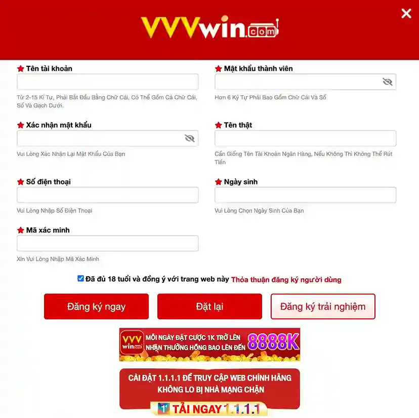 Trải Nghiệm Đăng Ký Tài Khoản VVVWIN Dễ Dàng